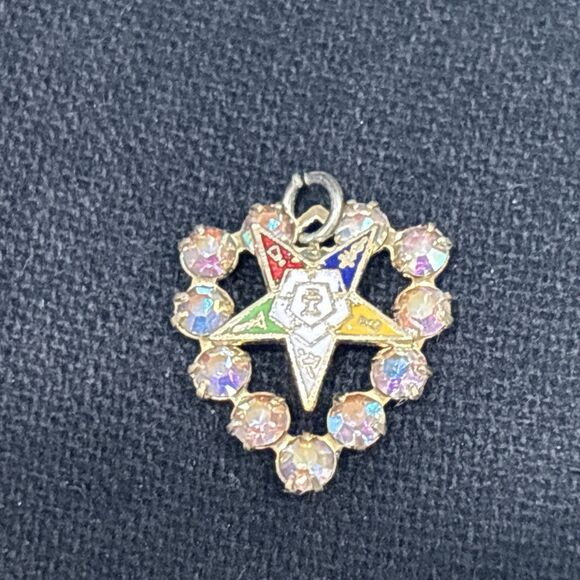 Vintage Order Of Eastern Star Rhinestone Pendant Charms Masonic - Picture 5 of 10